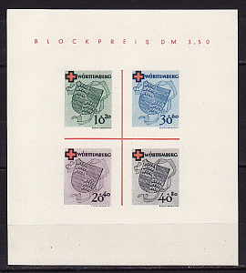 Вюртемберг (Французская зона оккупации), 1949, Немецкий Красный Крест, блок 150 Евро Вюртемберг (Французская зона оккупации), 1949, Немецкий Красный Крест, блок 150 Евро